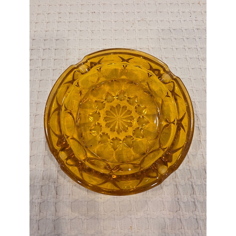 Vintage 1970's Anchor Hocking Fairfield Amber Glass Starburst Ashtray‎